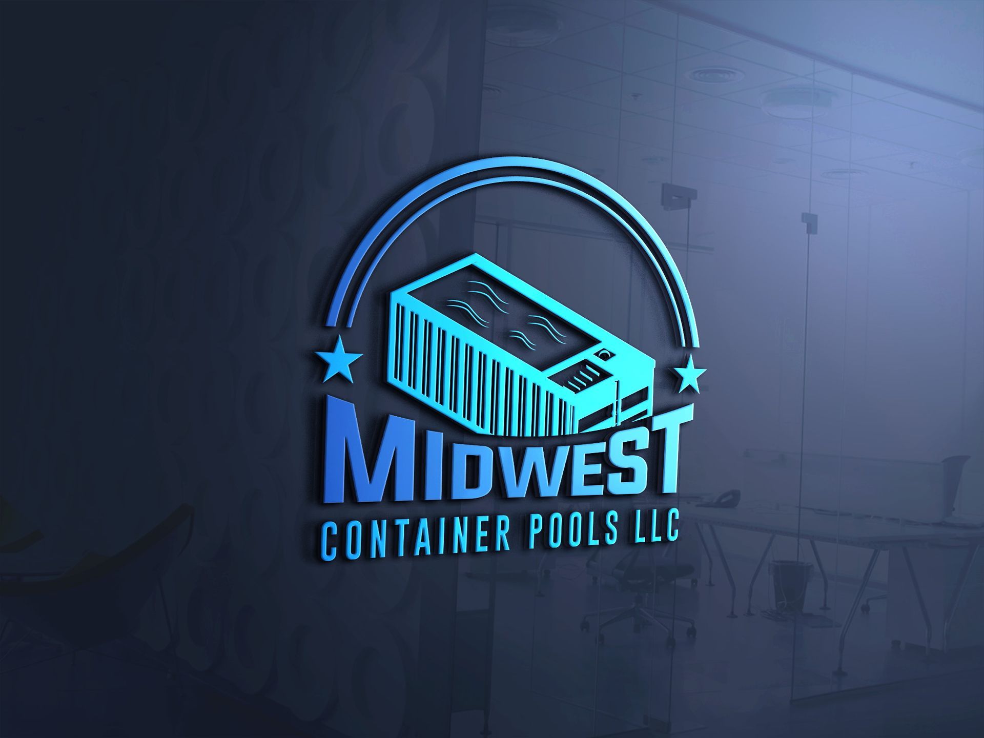 A logo for a company called midwest container pools llc