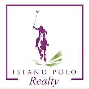 The logo for island polo realty shows a man riding a horse.