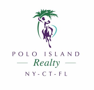 The logo for island polo realty shows a man riding a horse.