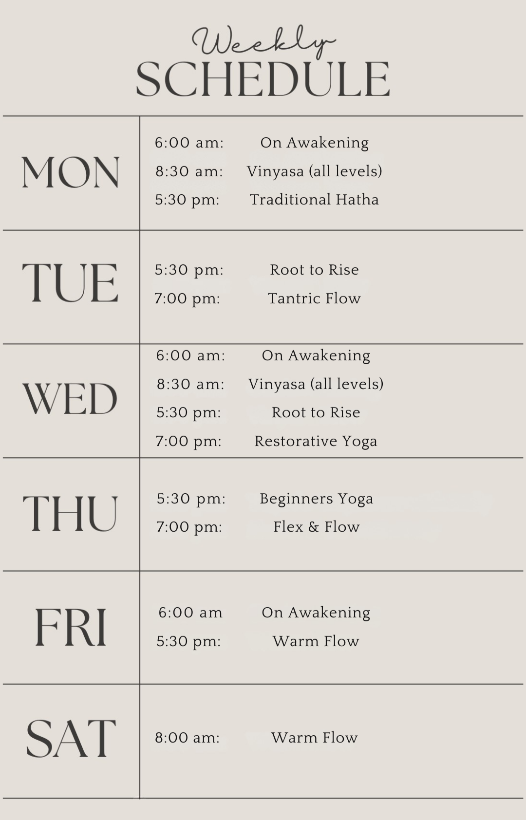 Weekly Yoga Schedule Image