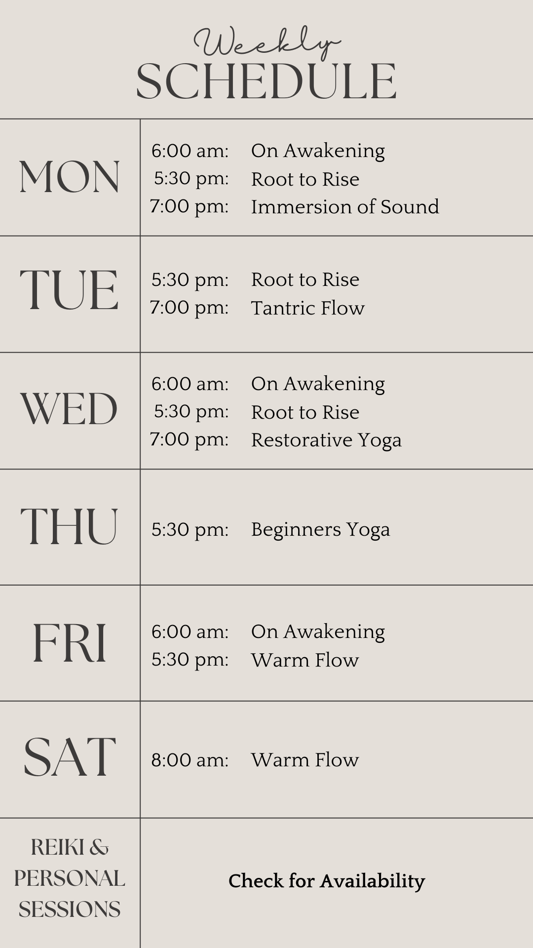 Weekly Yoga Schedule Image