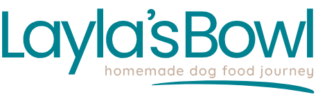 Layla’s Bowl logo with teal text and the tagline “homemade dog food journey”