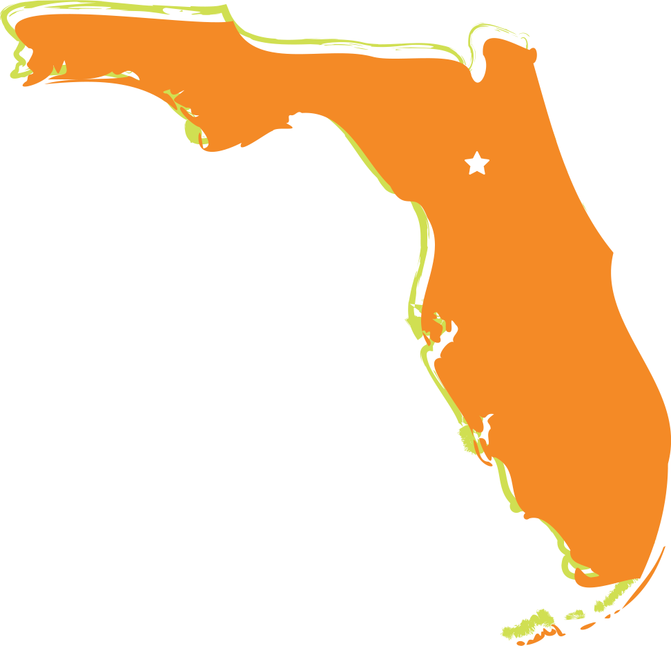 A map of florida with a star in the middle