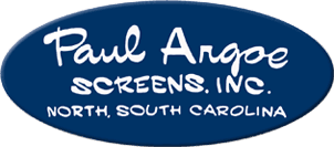 A blue oval logo for paul argoe screens inc. north south carolina