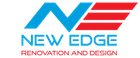 A blue and red logo for new edge renovation and design