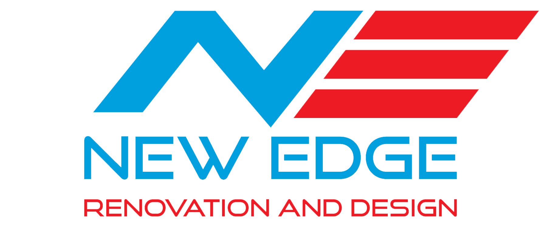 A blue and red logo for new edge renovation and design