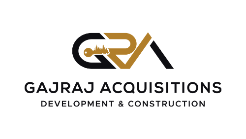 A logo for a company called gajraj acquisitions development and construction.