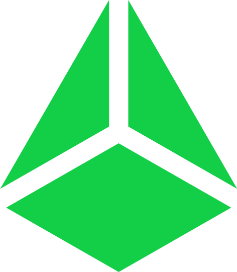 A green pyramid with three sides on a white background.