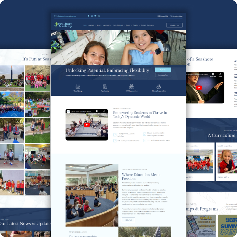 A collage of images of a school website.