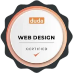 A badge that says `` duda web design certified '' on it.
