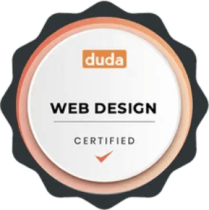 A badge that says duda web design certified