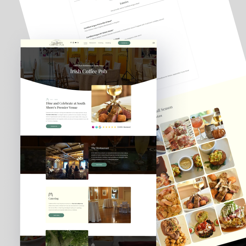 A screenshot of a restaurant website with a collage of pictures of food.