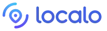 A blue and purple logo for localo on a white background.