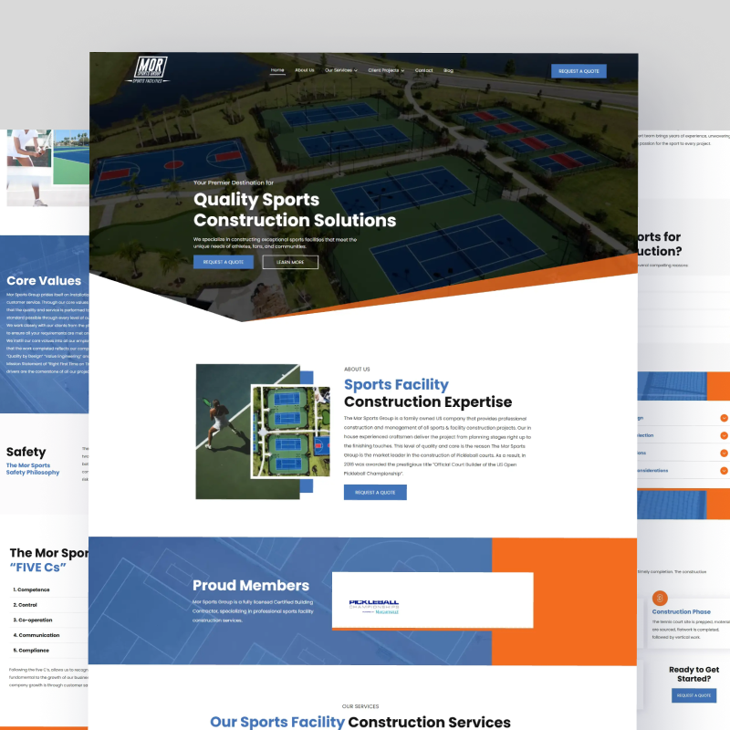 A website for a company called quality sports construction solutions