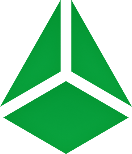 A green triangle with three white lines on a white background.