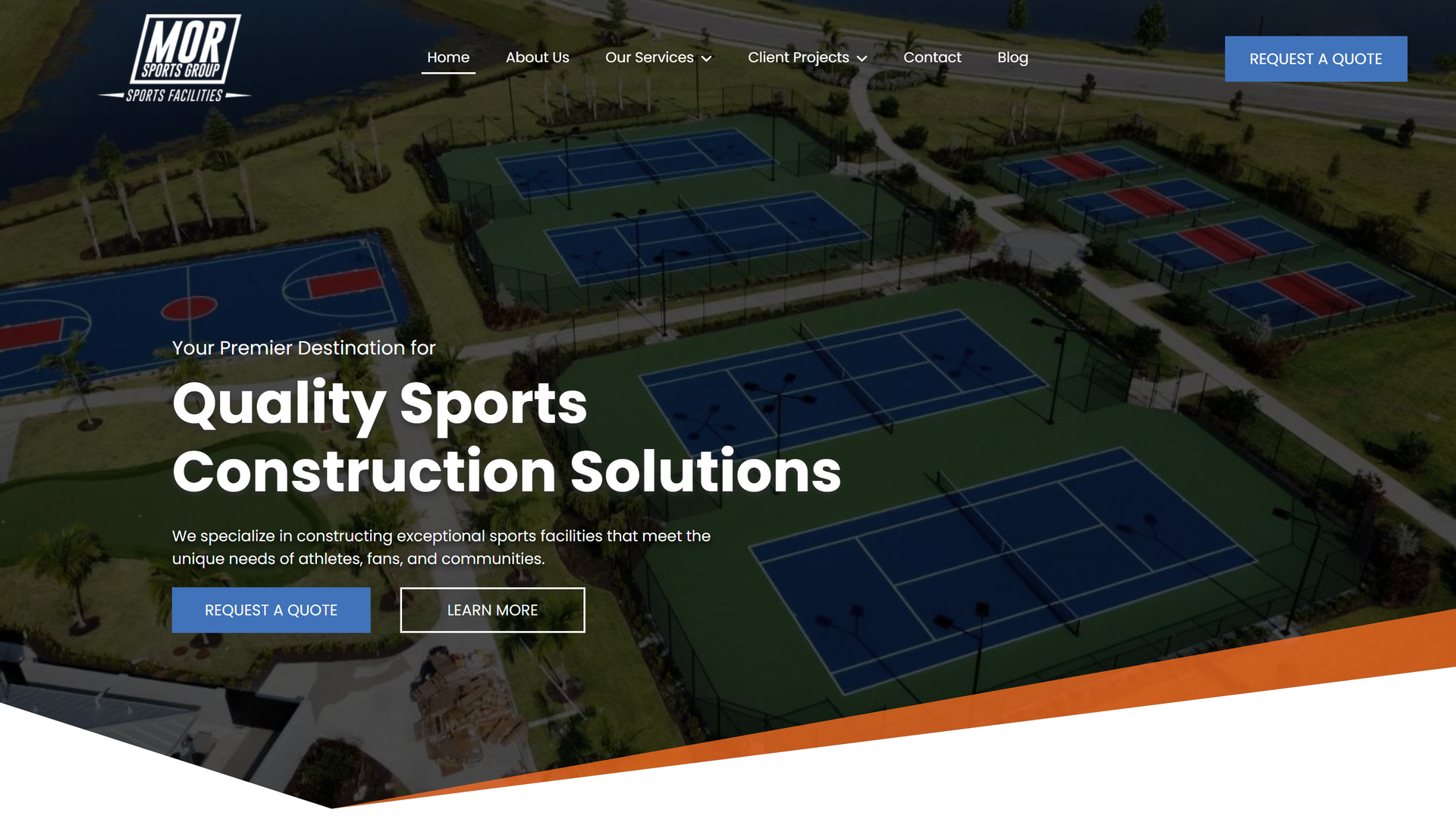 A screenshot of a website for sports construction solutions.