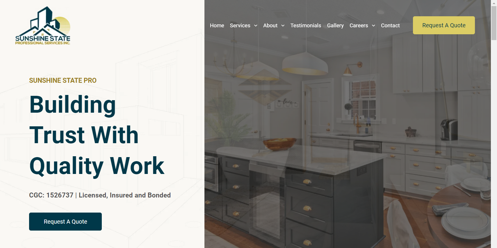 A screenshot of a website that says `` building trust with quality work ''.