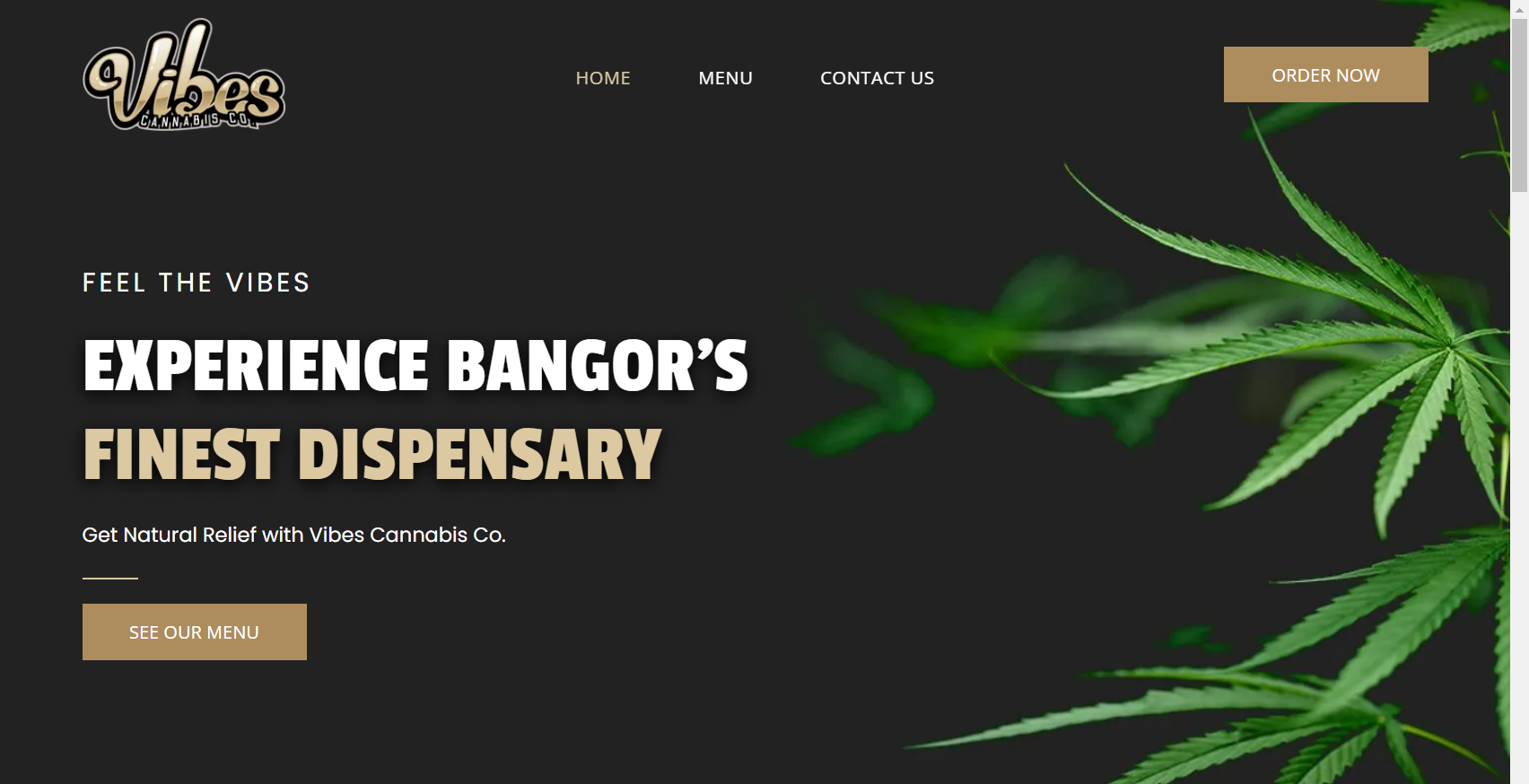 A screenshot of the website for bangor 's finest dispensary.