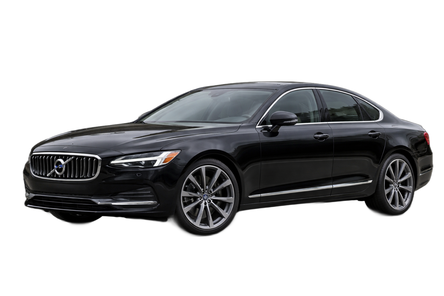 Two black cars are parked next to each other in a parking lot.