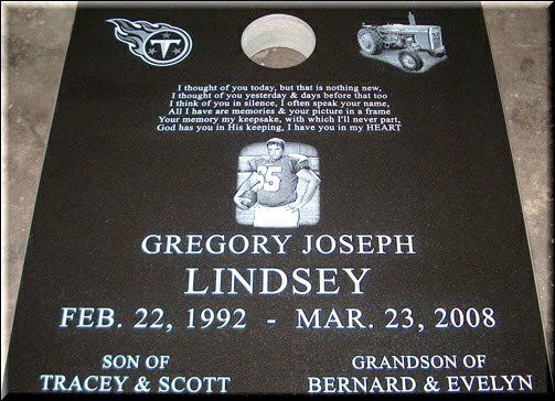 A gravestone for gregory joseph lindsey who died on march 23 2008