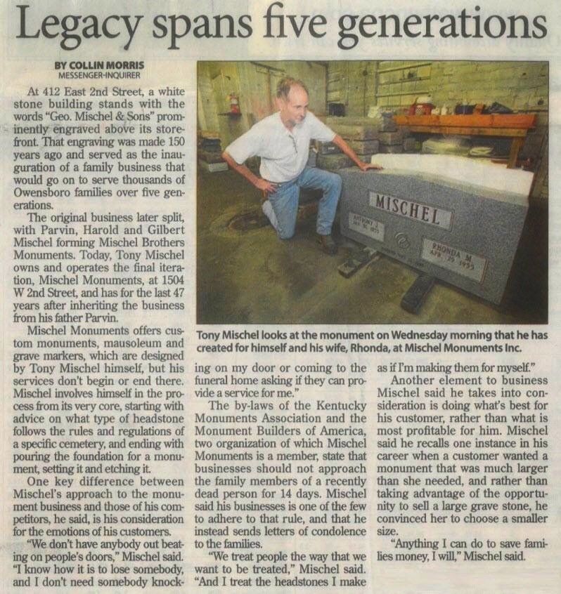 A newspaper article about legacy spans five generations