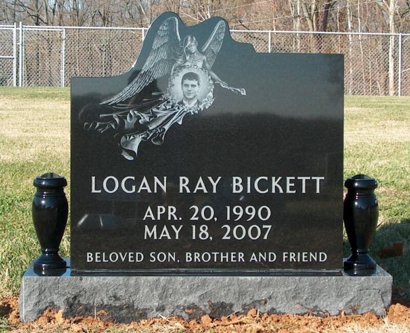 A gravestone for logan ray bickett who died on may 18 2007
