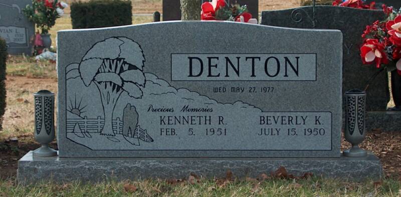 A gravestone for denton is in a cemetery