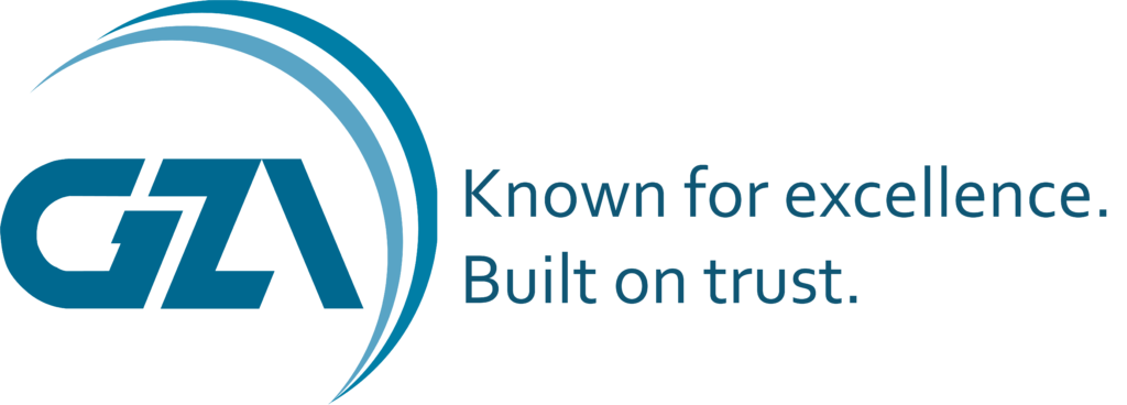 A logo for gza known for excellence built on trust