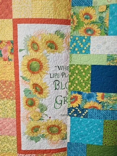 Detailed thread work on quilt Meridian Treasure Valley by Brown Bear Quilting Services LLC