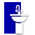 A white sink is sitting on a pedestal in front of a blue wall.