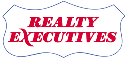 Logo reading &ldquo;REALTY EXECUTIVES&rdquo; in red serif text inside a blue outlined frame