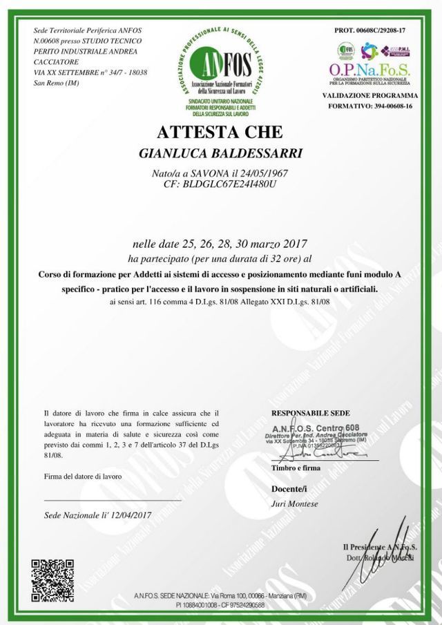 attestato Video Emme Savona Staff