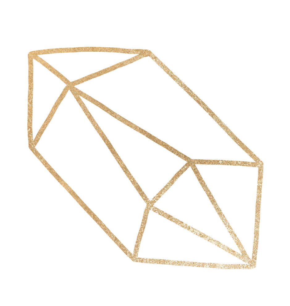 a gold line drawing of a crystal