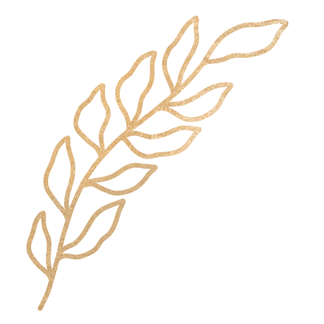 a gold line drawing of a leafy branch