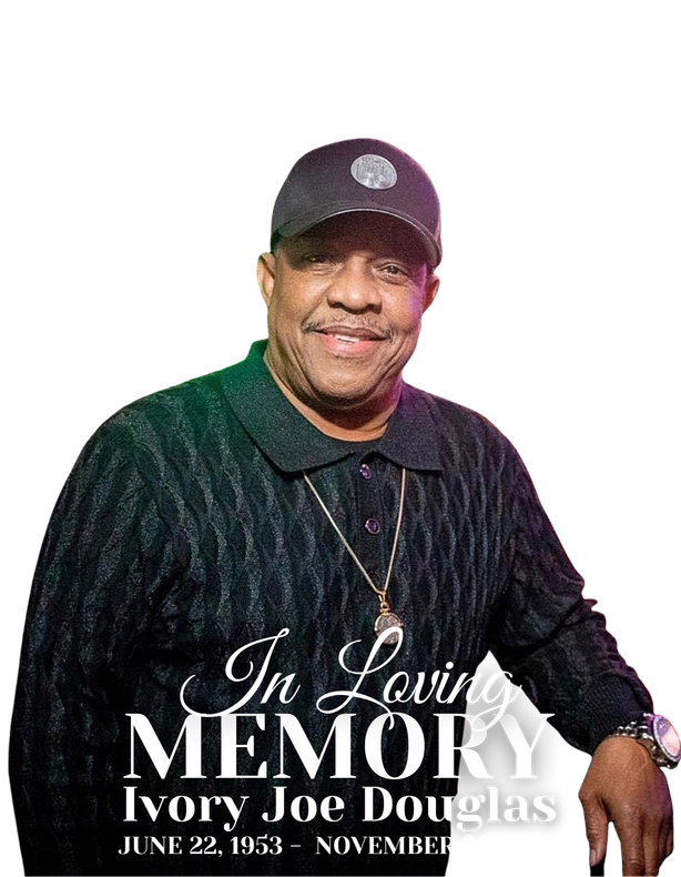 Ivory Joe Douglas, smiling man in a dark cap and sweater, memorial graphic.