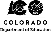Colorado Department of Education logo with two black circular education emblems and bold text.