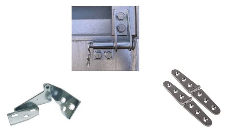 Une photo d une charnière de porte et de deux morceaux de métal