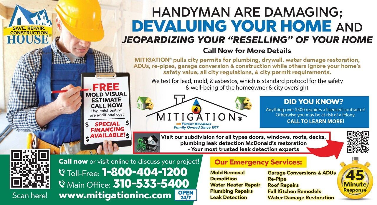 Reliable.24hour.plumber.Mitigation, and leak.detection.Mcdonalds Restoration,in.Redondo.Beach.ca.South.Bay.Area.Ca.Water.Damage.Restoration.Leak.Detection.Company.Mitigation.310.533.5400._.leak.detection.in.torrance.water.damage.in.torrance.construction.leak.detection.in.torrance.plumbers.california
Most Trusted Emergency Water Damage Restoration Company Since 1977 in Southern California, South Bay Beach Cities, Including Redondo Beach, Rancho Palos Verdes, Hermosa Beach, Lawndale, Torrance, Rolling Hills, Palos Verdes Estates, Lomita, Palos Verdes, Rolling Hills Estates, Manhattan Beach, Ca & Much More...
