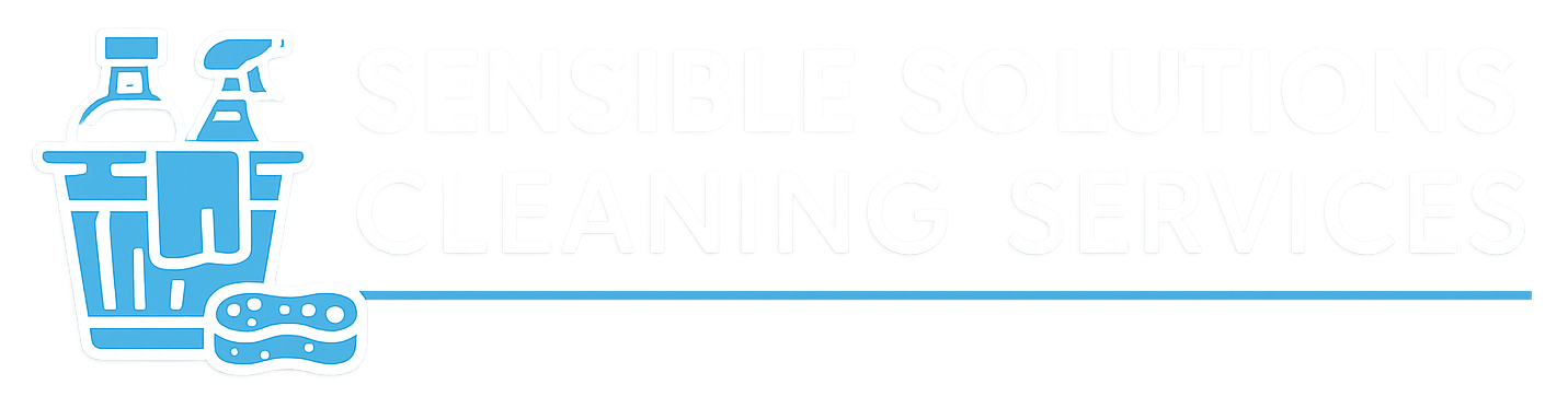 A blue icon of a cleaning basket containing spray bottles and a sponge, set against a white background.