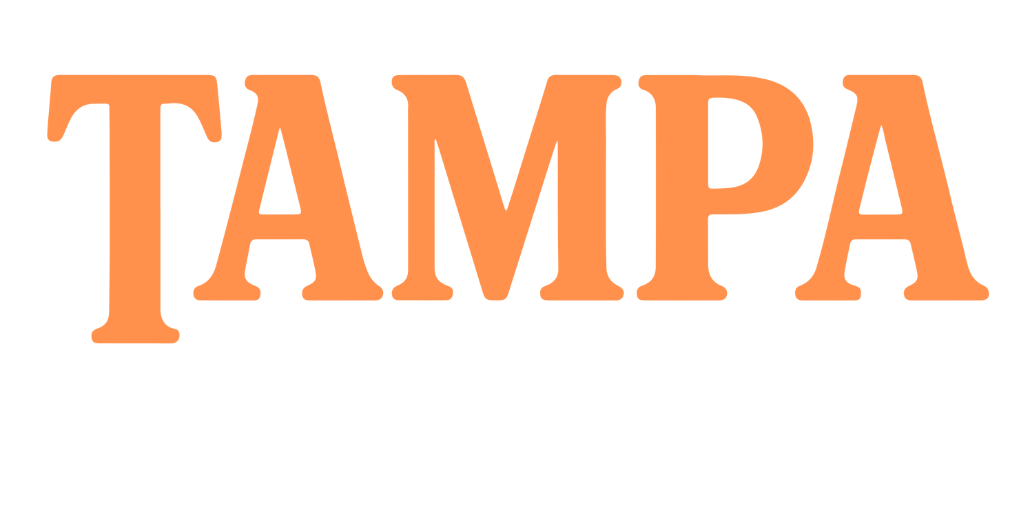 The word tampa is written in orange letters on a white background.