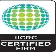 IICRC Certified Firm logo with green and blue globe icon on black background