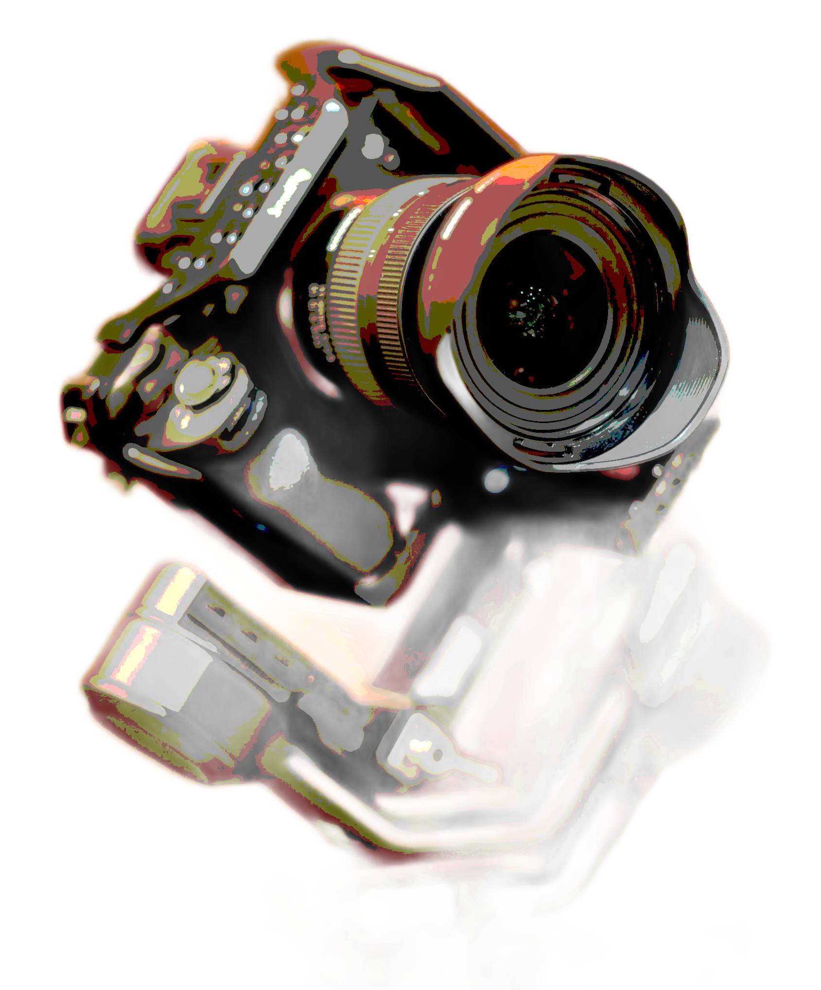 Mirrorless cinematic camera with zoom lens on a gimbal