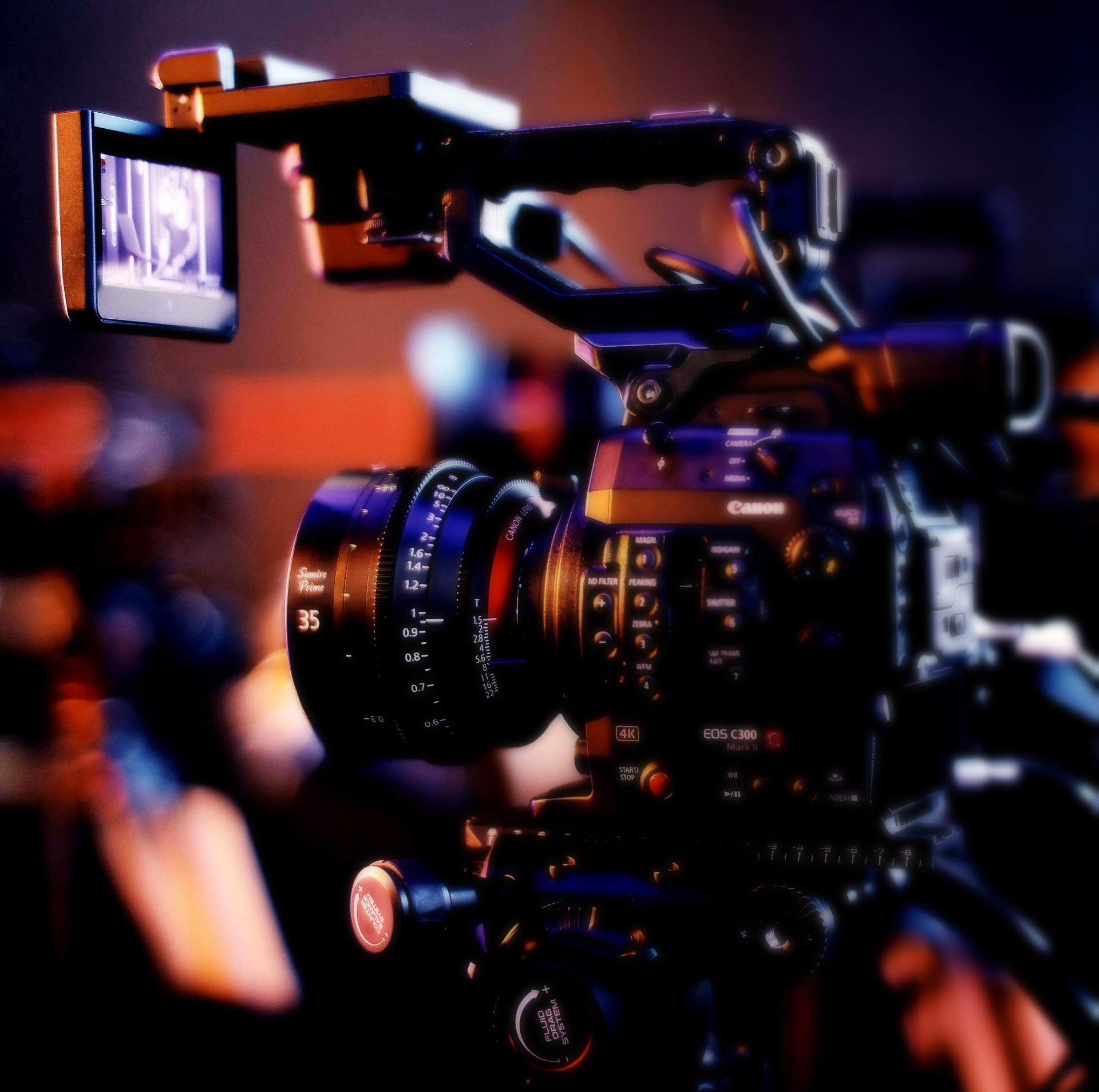 Professional video camera in a studio set up with LED lighting used for video production