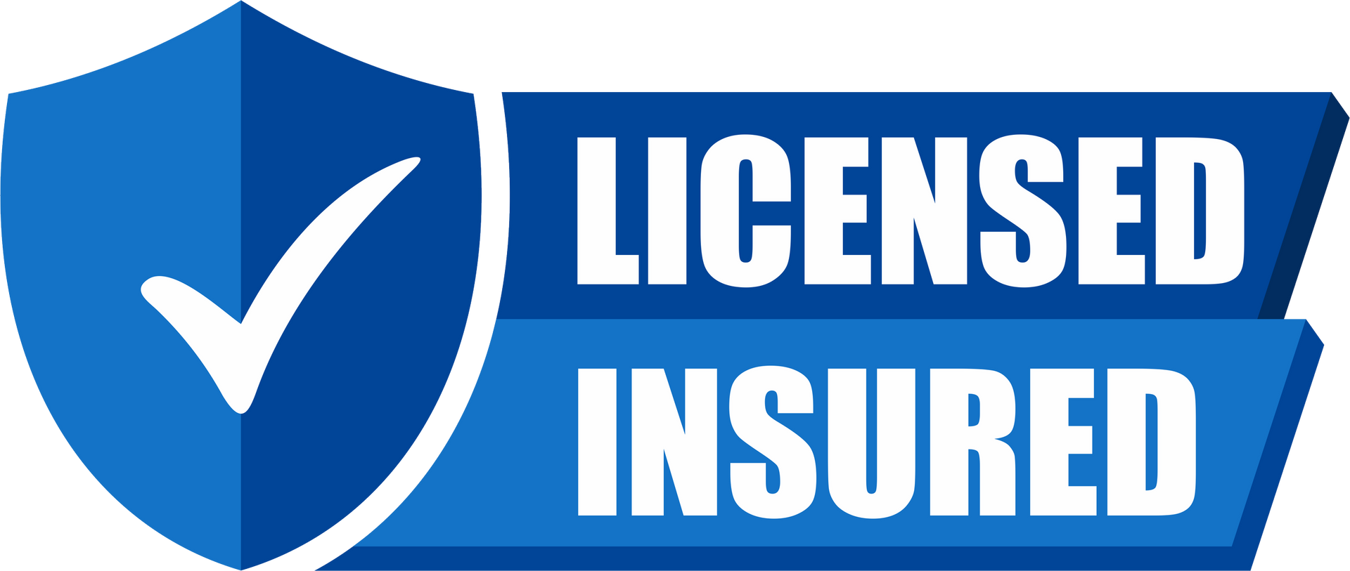 A blue shield with a check mark and the words licensed insured on it.