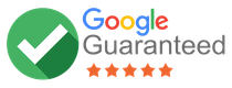 A google guaranteed logo with a check mark and five stars.