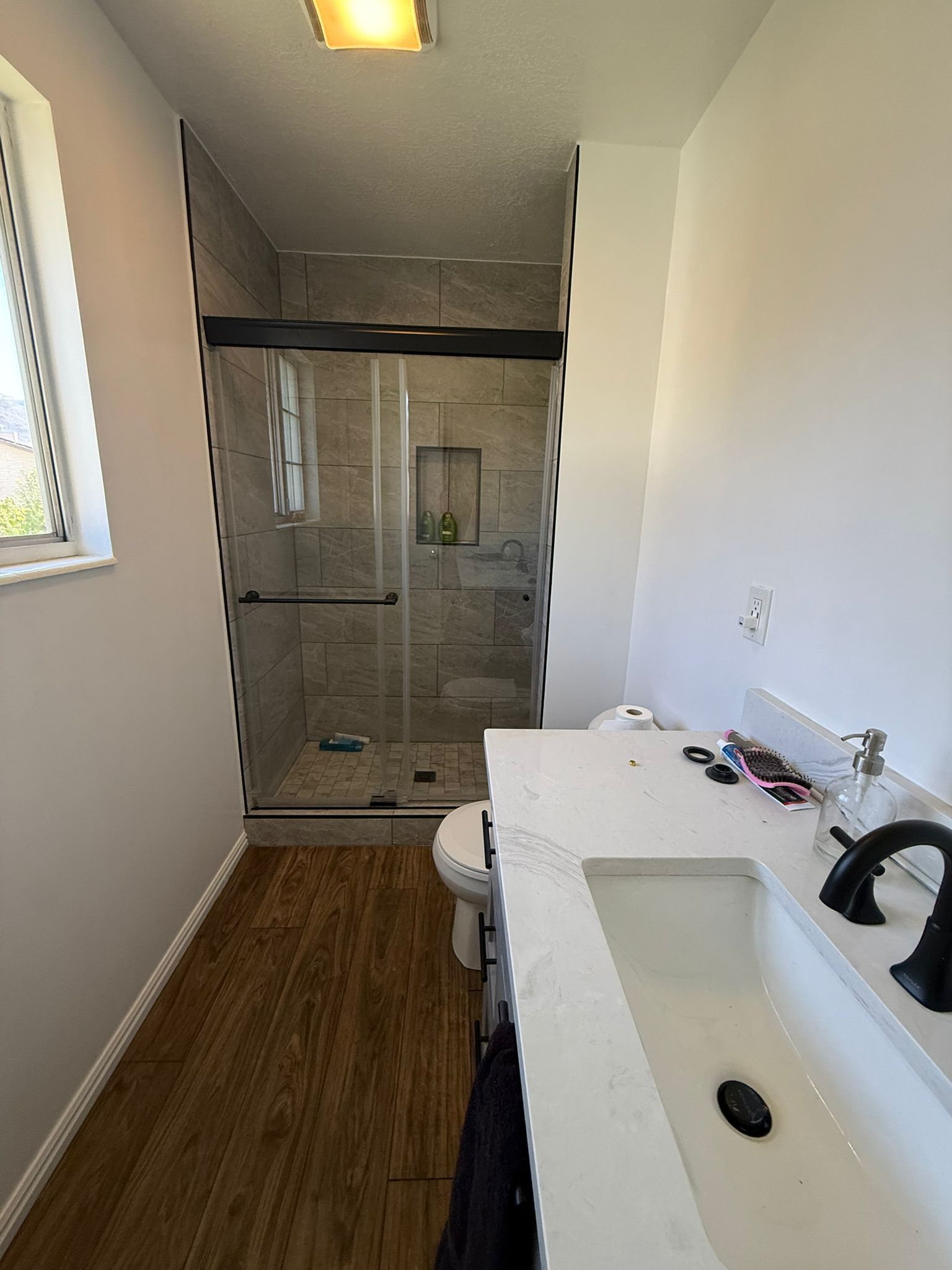 There is a large island in the middle of the kitchen.