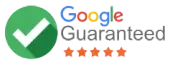 A google guaranteed logo with a check mark and five stars.