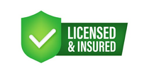 A green shield with a check mark on it that says licensed and insured.