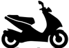 Silhouette of a black scooter, side view.