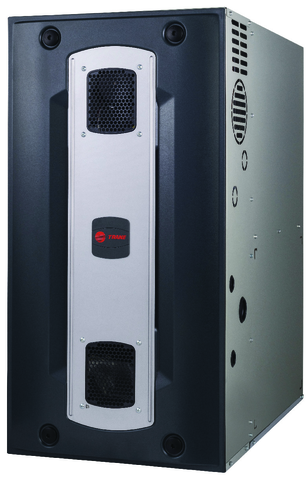 A black and white computer case with a red button on the side.